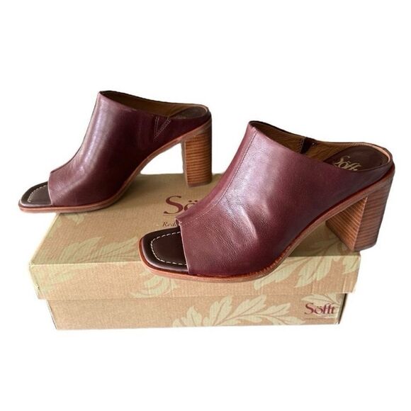 Sofft Safire Dark Red Italian Leather Open Toe Women’s Block Heel Mule Clogs 10 - Picture 4 of 10